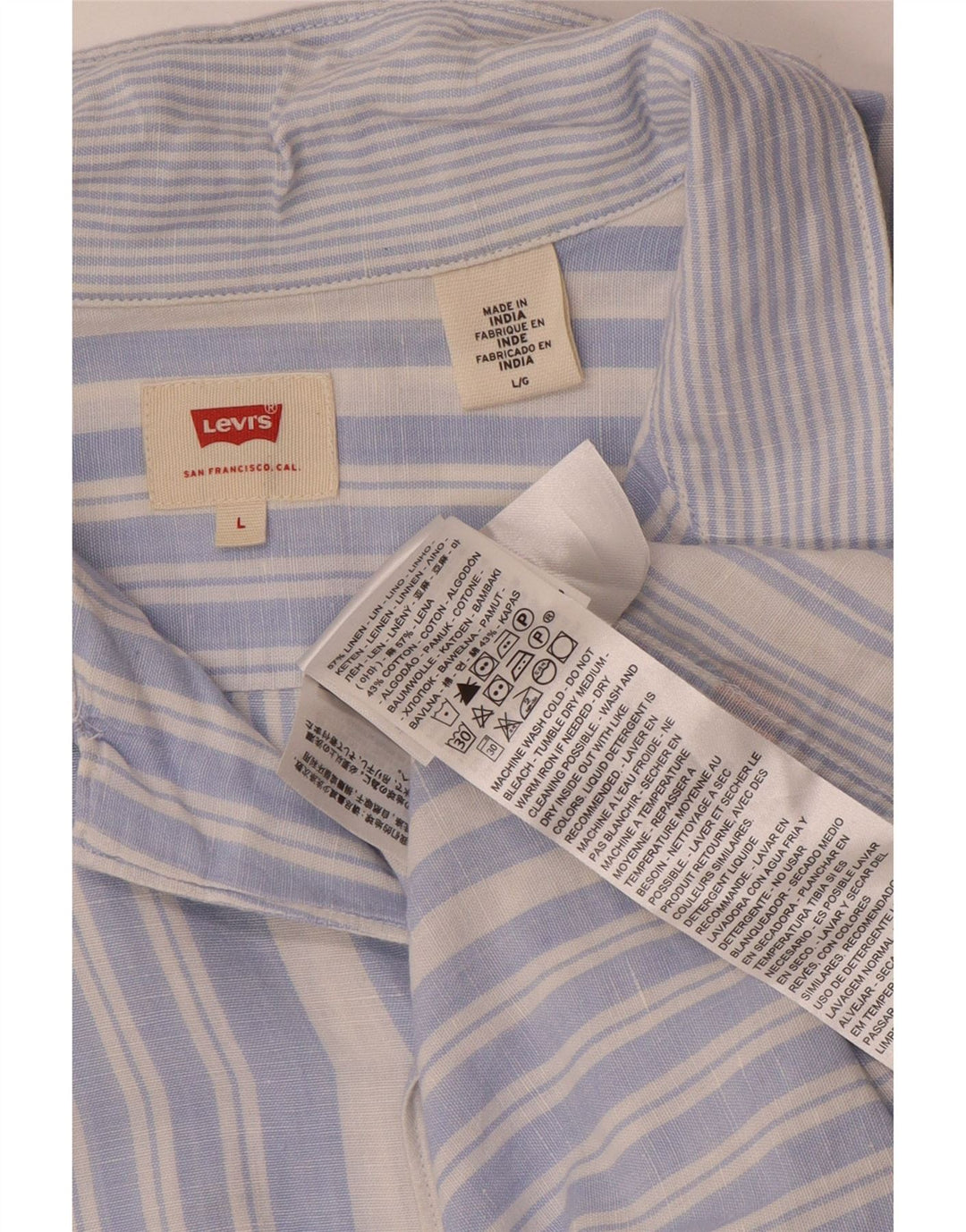 Levi's Mens Short Sleeve Shirt Large Blue Striped Linen