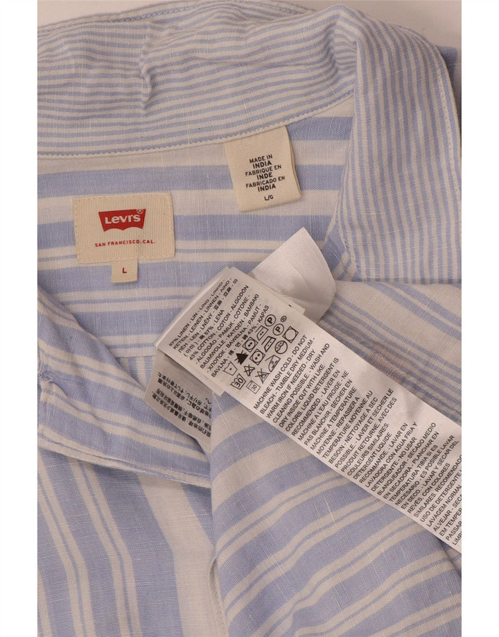 Levi's Mens Short Sleeve Shirt Large Blue Striped Linen