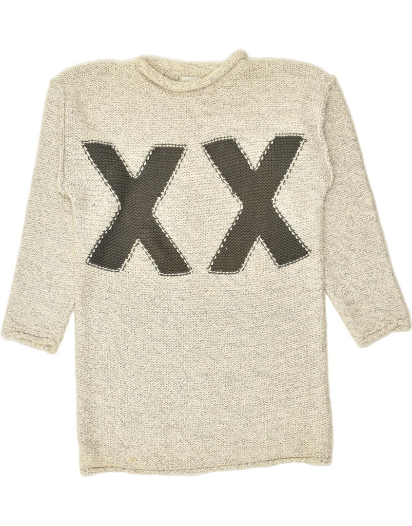 MEXX Womens Graphic Crew Neck Jumper Sweater UK 14 Medium Grey Cotton | Vintage Mexx | Thrift | Second-Hand Mexx | Used Clothing | Messina Hembry 
