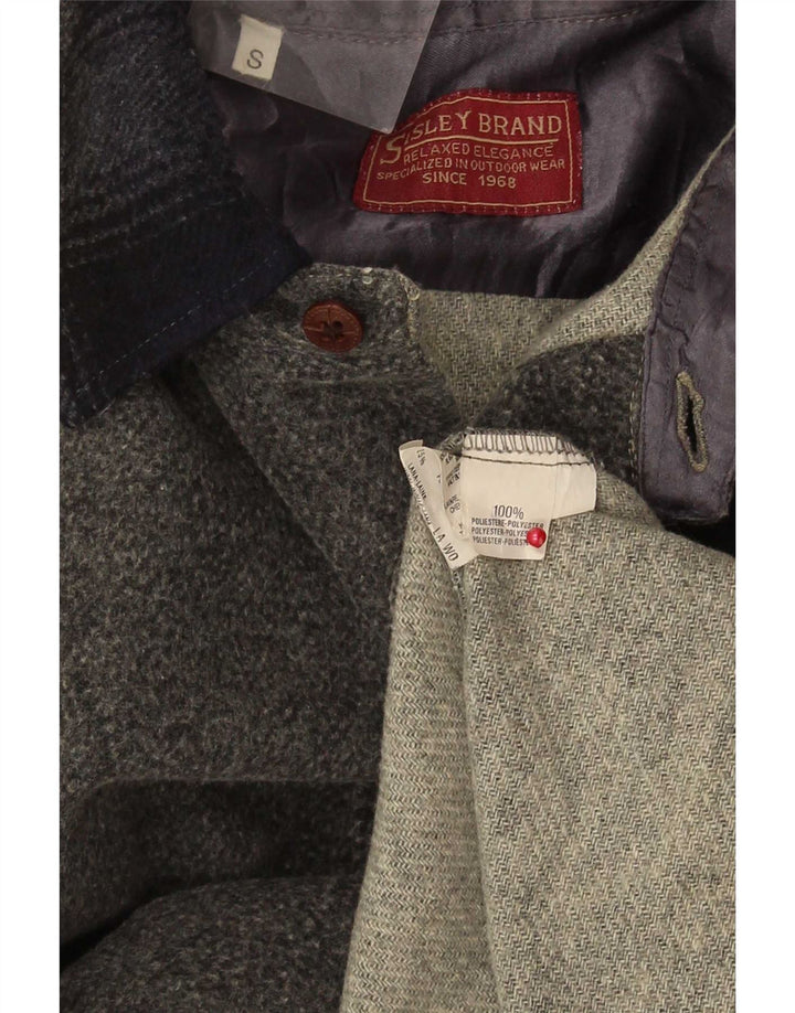 Sisley Mens Overshirt Loose Fit Shirt Small Grey Colourblock Polyester