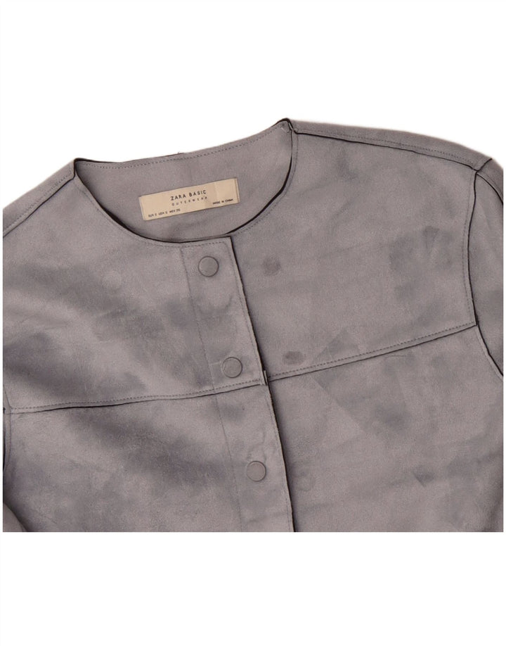 ZARA Womens Oversized Crop Bomber Jacket UK 10 Small Grey Polyester