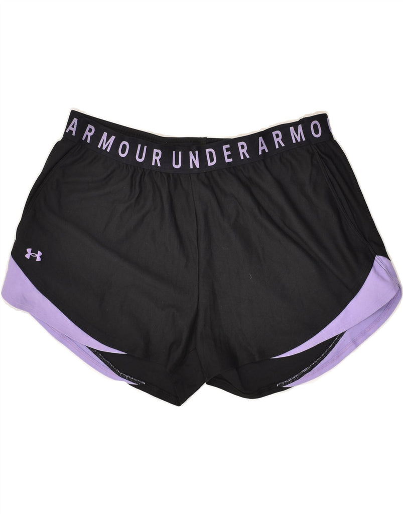 UNDER ARMOUR Womens Heat Gear Graphic Sport Shorts UK 18 XL Black | Vintage Under Armour | Thrift | Second-Hand Under Armour | Used Clothing | Messina Hembry 