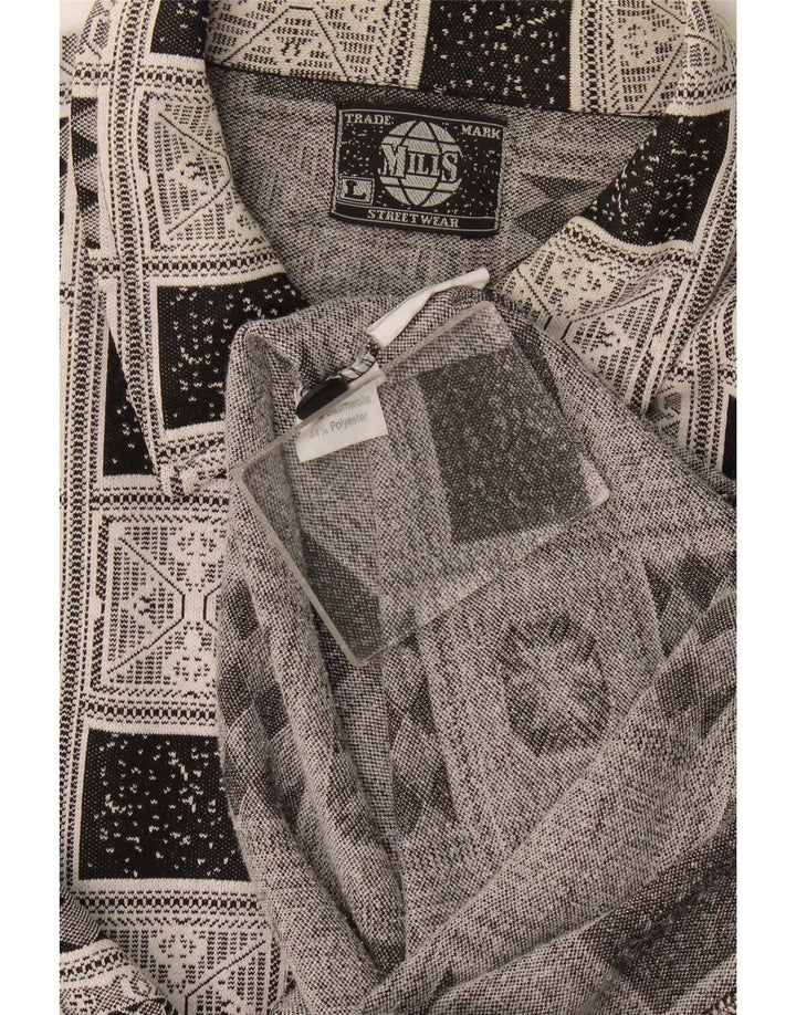 Vintage Mens Flannel Shirt Large Grey Geometric Cotton