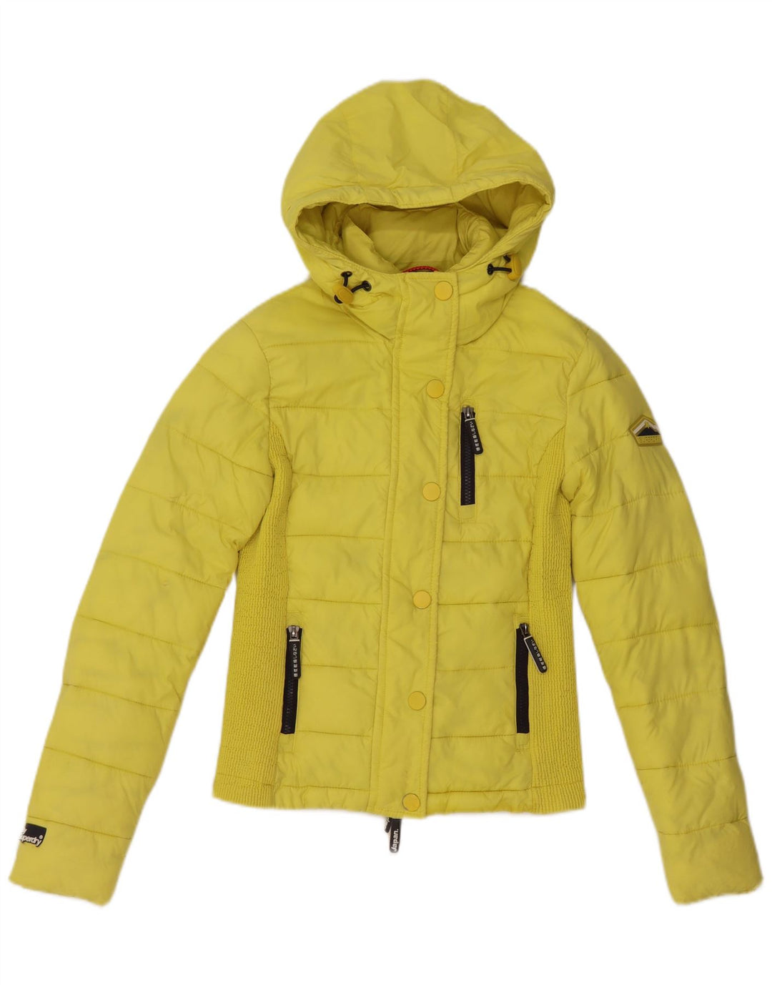 SUPERDRY Womens Hooded Padded Jacket UK 14 Medium Yellow Nylon