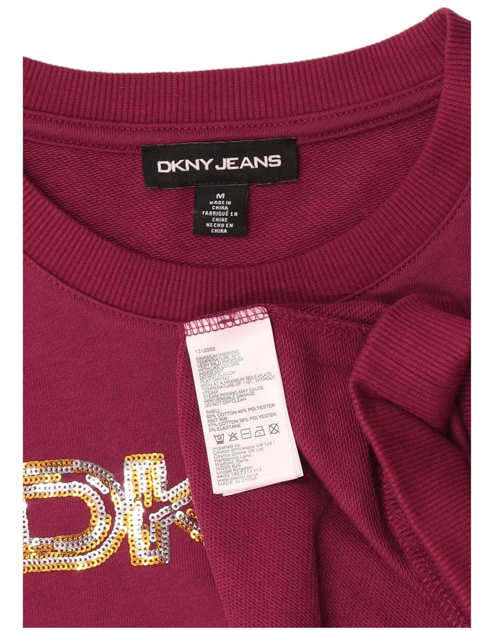 Dkny Womens Graphic Sweatshirt Jumper UK 14 Medium Purple Cotton