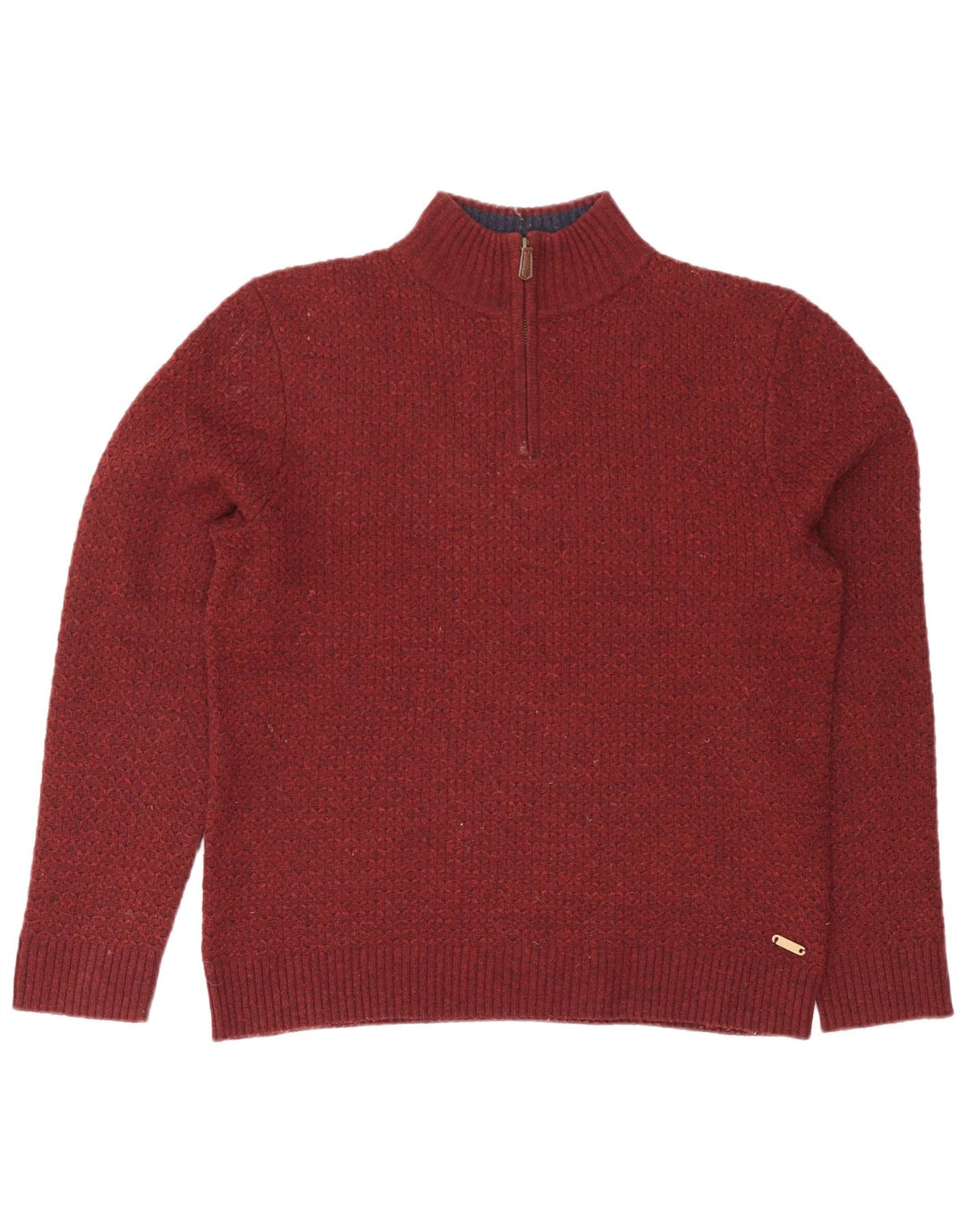 White Stuff Mens Zip Neck Jumper Sweater Large Burgundy Wool
