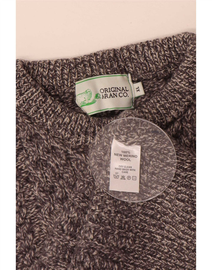 Original Aran CO. Mens Crew Neck Jumper Sweater XL Grey Merino Wool