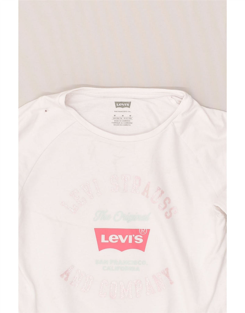 LEVI'S Girls Graphic Sweatshirt Jumper 10-11 Years Medium White Cotton | Vintage Levi's | Thrift | Second-Hand Levi's | Used Clothing | Messina Hembry 