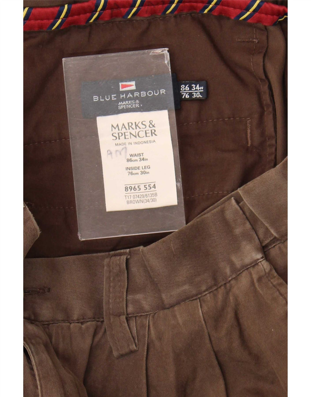Marks & Spencer Womens Blue Harbour Pegged Chino Trousers W34 L30 Brown