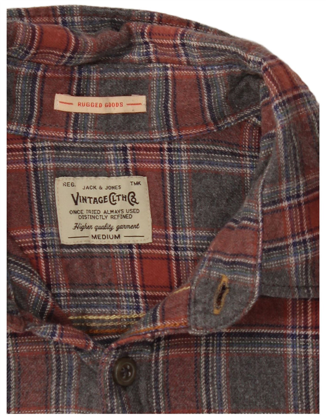 JACK & JONES Mens Flannel Shirt Medium Grey Check Cotton