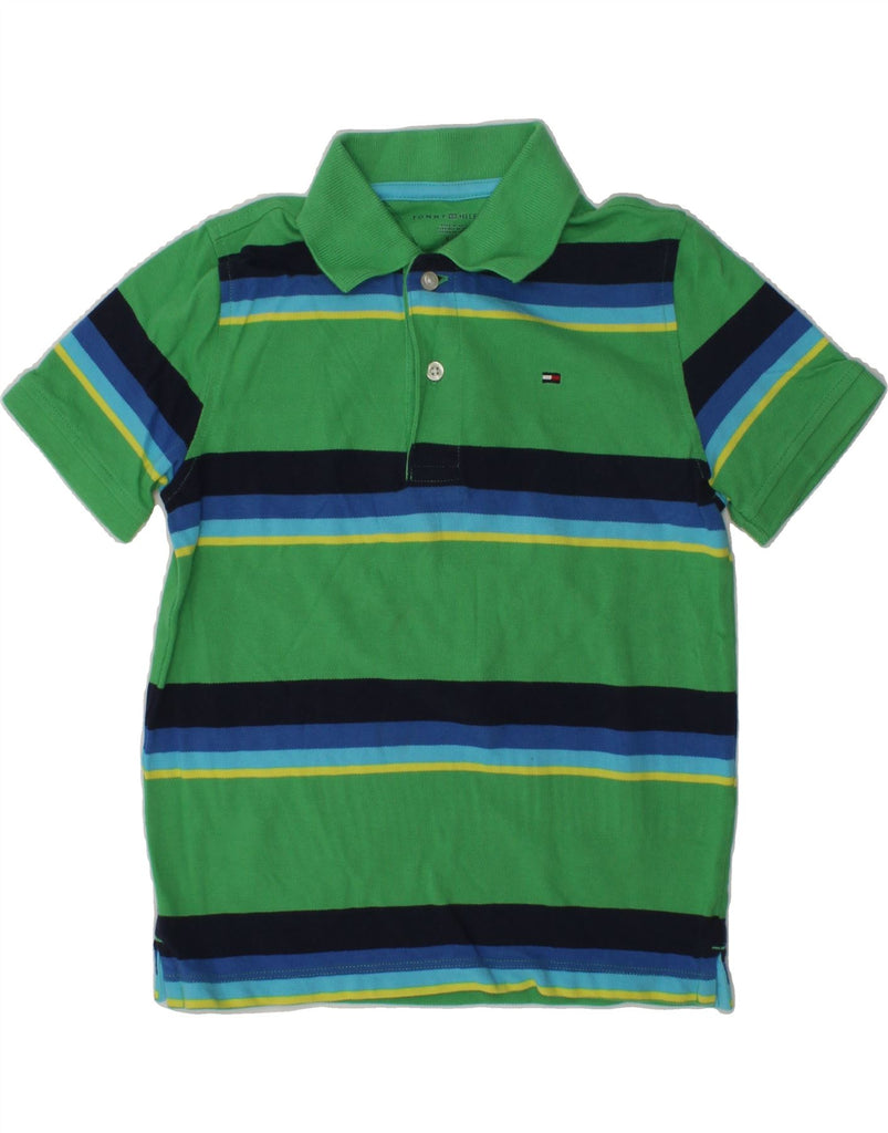 TOMMY HILFIGER Boys Polo Shirt 6-7 Years Small Green Striped Cotton | Vintage Tommy Hilfiger | Thrift | Second-Hand Tommy Hilfiger | Used Clothing | Messina Hembry 