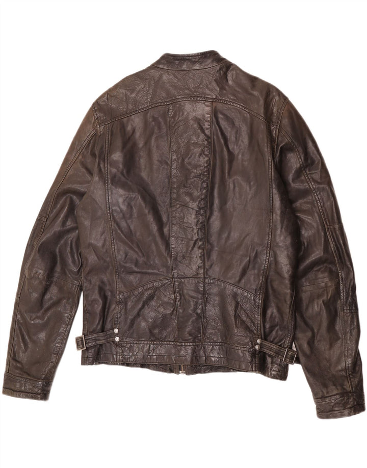 Bomboogie Mens Leather Racer Jacket UK 42 XL Brown Leather