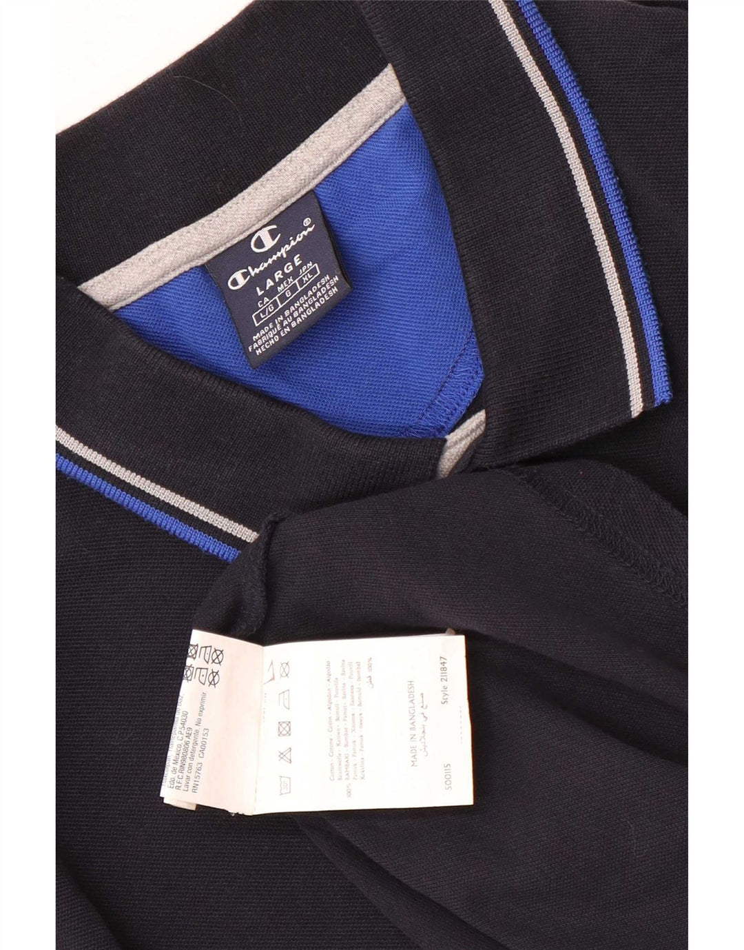 Champion Mens Polo Shirt Large Navy Blue Striped Cotton