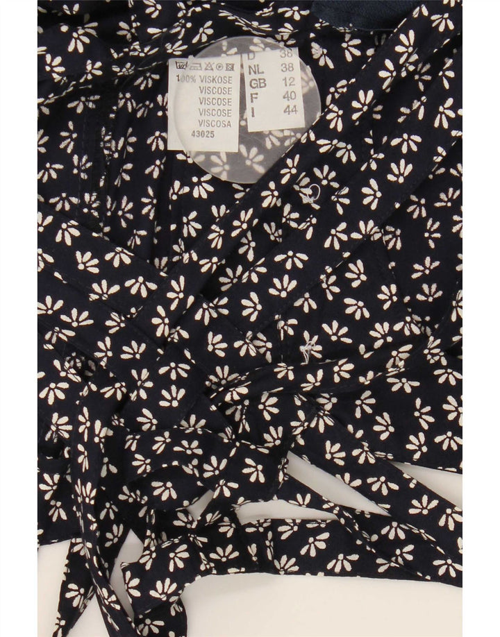 Vintage Womens Sundress UK 12 Medium Navy Blue Floral Viscose