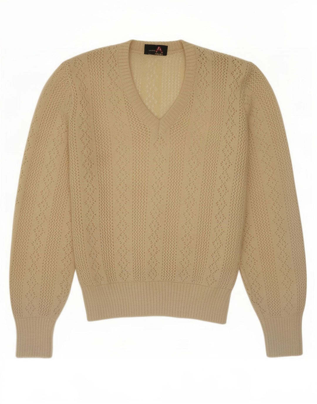 Geyer Womens See Through V-Neck Jumper Sweater EU 42 Large Beige