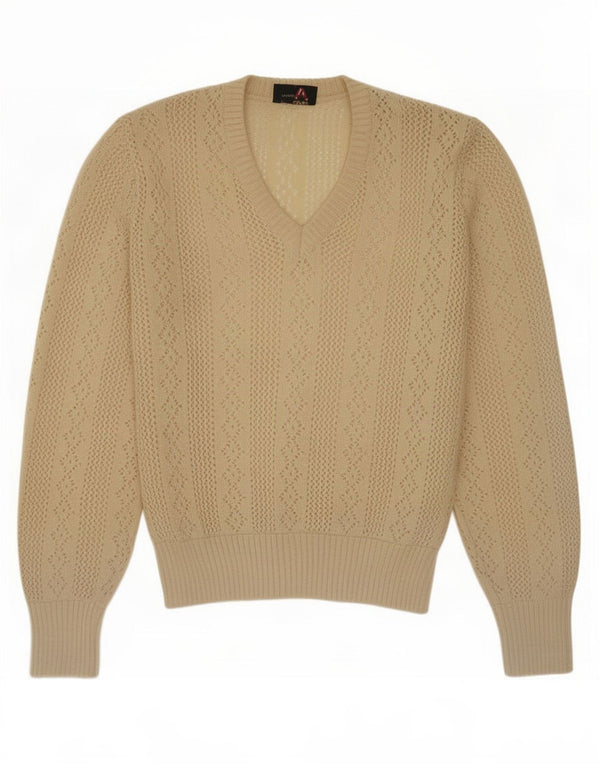 Geyer Womens See Through V-Neck Jumper Sweater EU 42 Large Beige