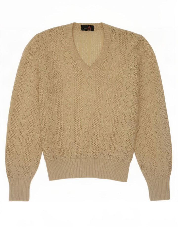 Geyer Womens See Through V-Neck Jumper Sweater EU 42 Large Beige