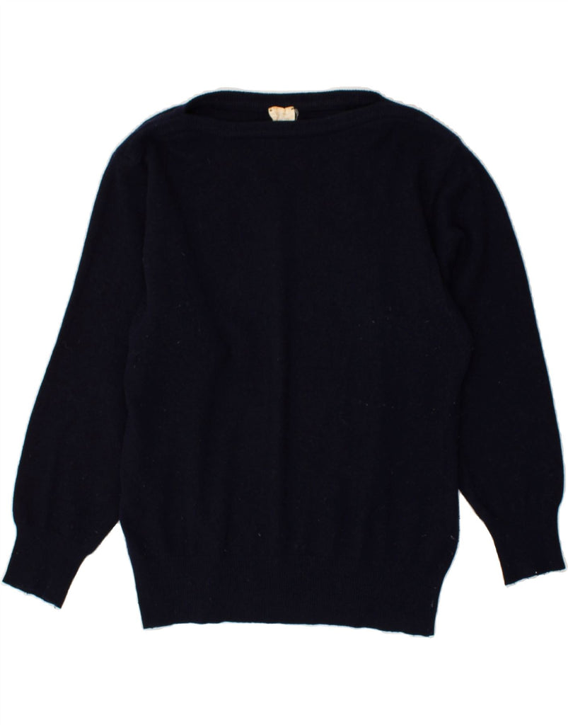 VINTAGE Womens Boat Neck Jumper Sweater UK 14 Medium Navy Blue Wool | Vintage Vintage | Thrift | Second-Hand Vintage | Used Clothing | Messina Hembry 