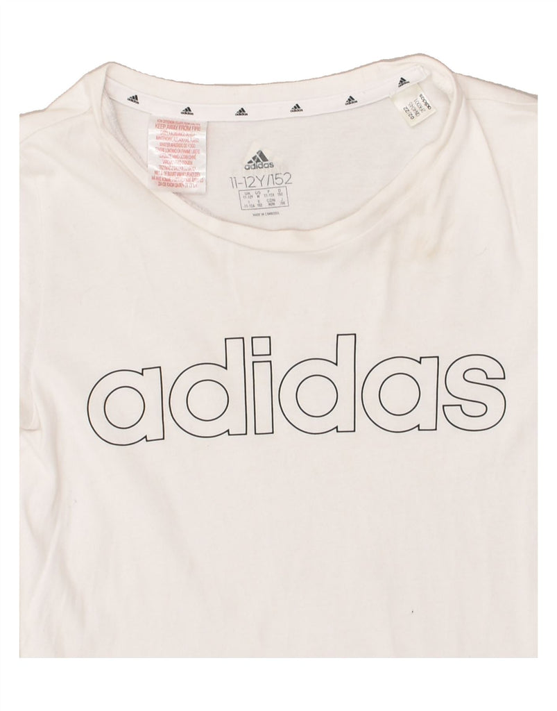 ADIDAS Girls Graphic T-Shirt Top 11-12 Years White Cotton | Vintage Adidas | Thrift | Second-Hand Adidas | Used Clothing | Messina Hembry 