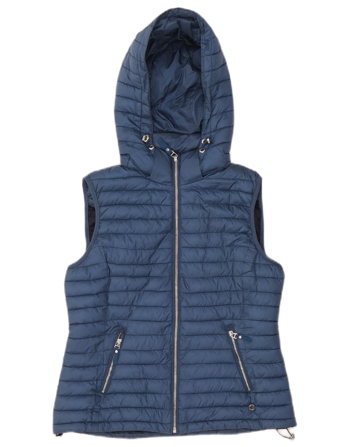 Massimo Dutti Womens Hooded Padded Gilet UK 12 Medium Blue Polyester