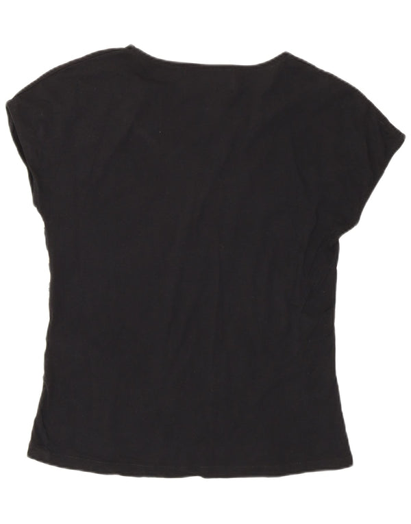 Zara Womens Abstract Pattern T-Shirt Top UK 12 Medium Black Cotton