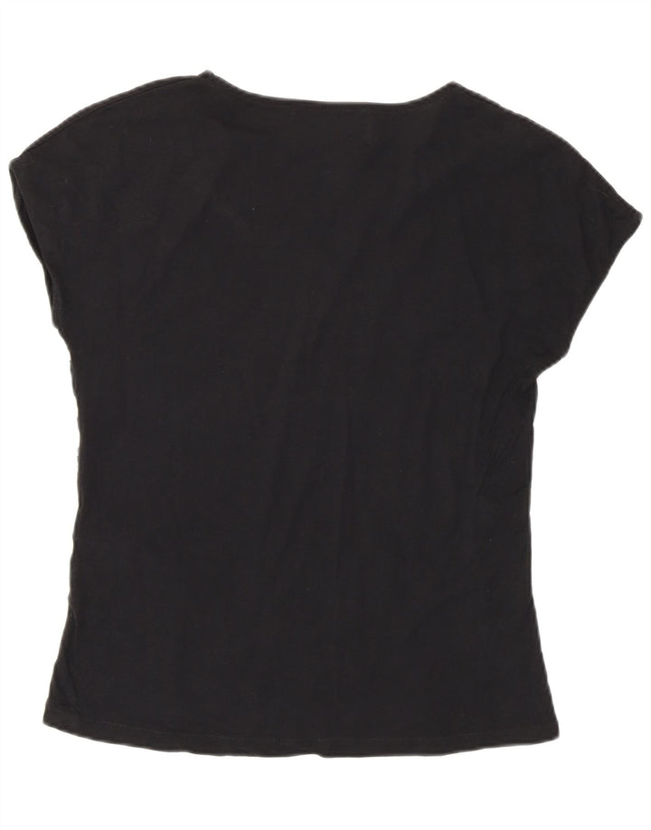 Zara Womens Abstract Pattern T-Shirt Top UK 12 Medium Black Cotton