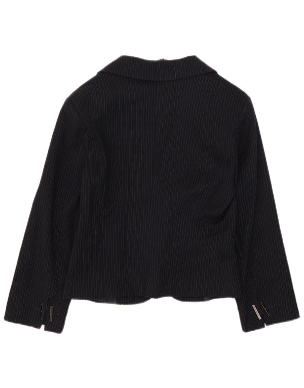 Celyn B Womens Crop Open Blazer Jacket IT 46 Large Navy Blue Pinstripe Wool