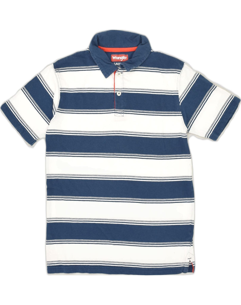 WRANGLER Boys Polo Shirt 10-11 Years Large Blue Striped Cotton | Vintage Wrangler | Thrift | Second-Hand Wrangler | Used Clothing | Messina Hembry 