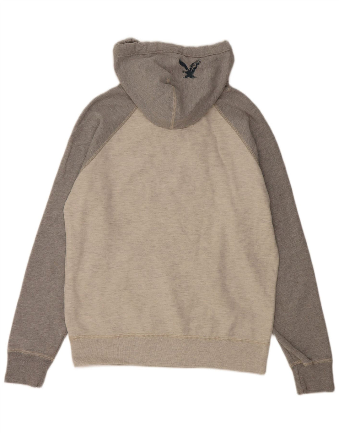 American Eagle Mens Graphic Hoodie Jumper Small Grey Colourblock Cotton