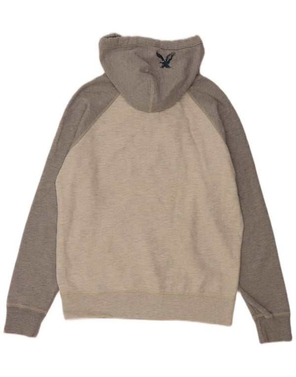 American Eagle Mens Graphic Hoodie Jumper Small Grey Colourblock Cotton