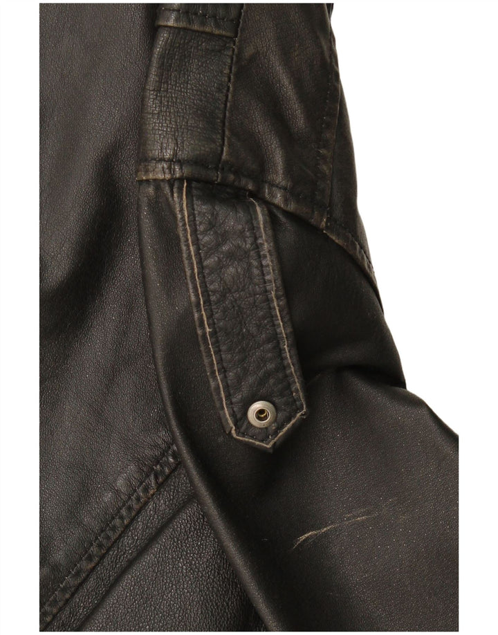 S.Oliver Mens Leather Biker Jacket UK 40 Large Black Leather