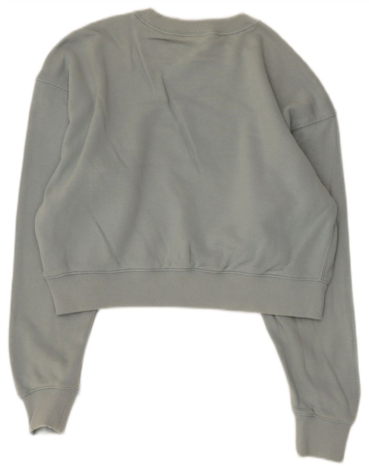 Adidas Womens Crop Oversized Sweatshirt Jumper UK 6 XS Blue Cotton