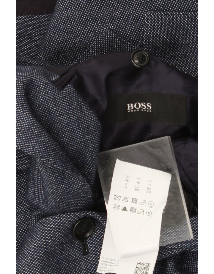 HUGO BOSS Mens 2 Button Blazer Jacket EU 46 Small Navy Blue Wool