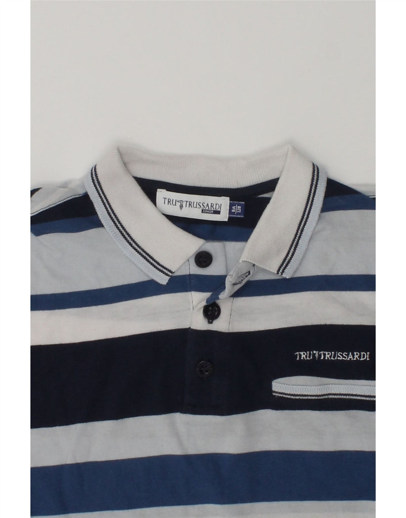 TRUSSARDI JUNIOR Boys Polo Shirt 7-8 Years Blue Striped Cotton | Vintage Trussardi Junior | Thrift | Second-Hand Trussardi Junior | Used Clothing | Messina Hembry 