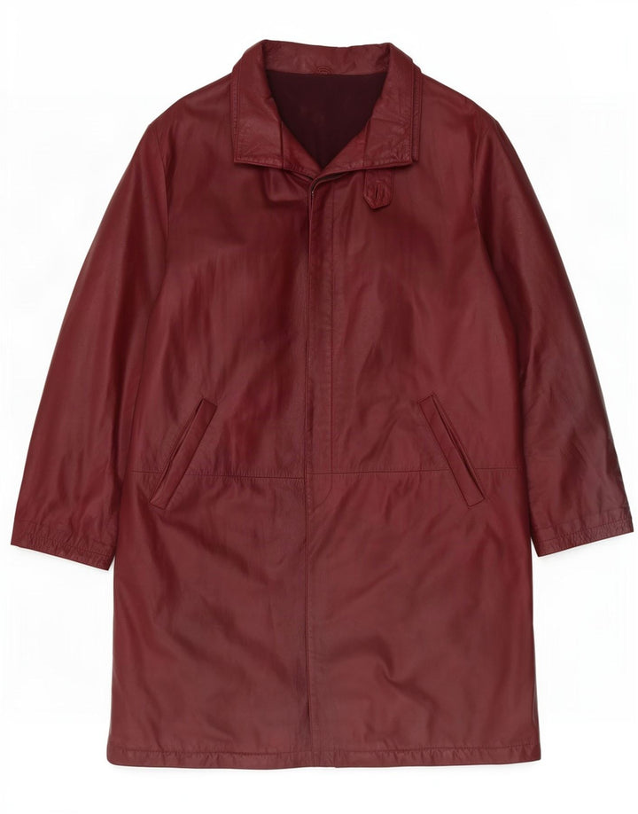 Vinci Womens Leather Coat IT 52 2XL Burgundy