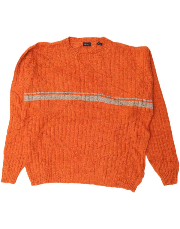 IZOD Mens Loose Fit Crew Neck Jumper Sweater Large Orange Colourblock