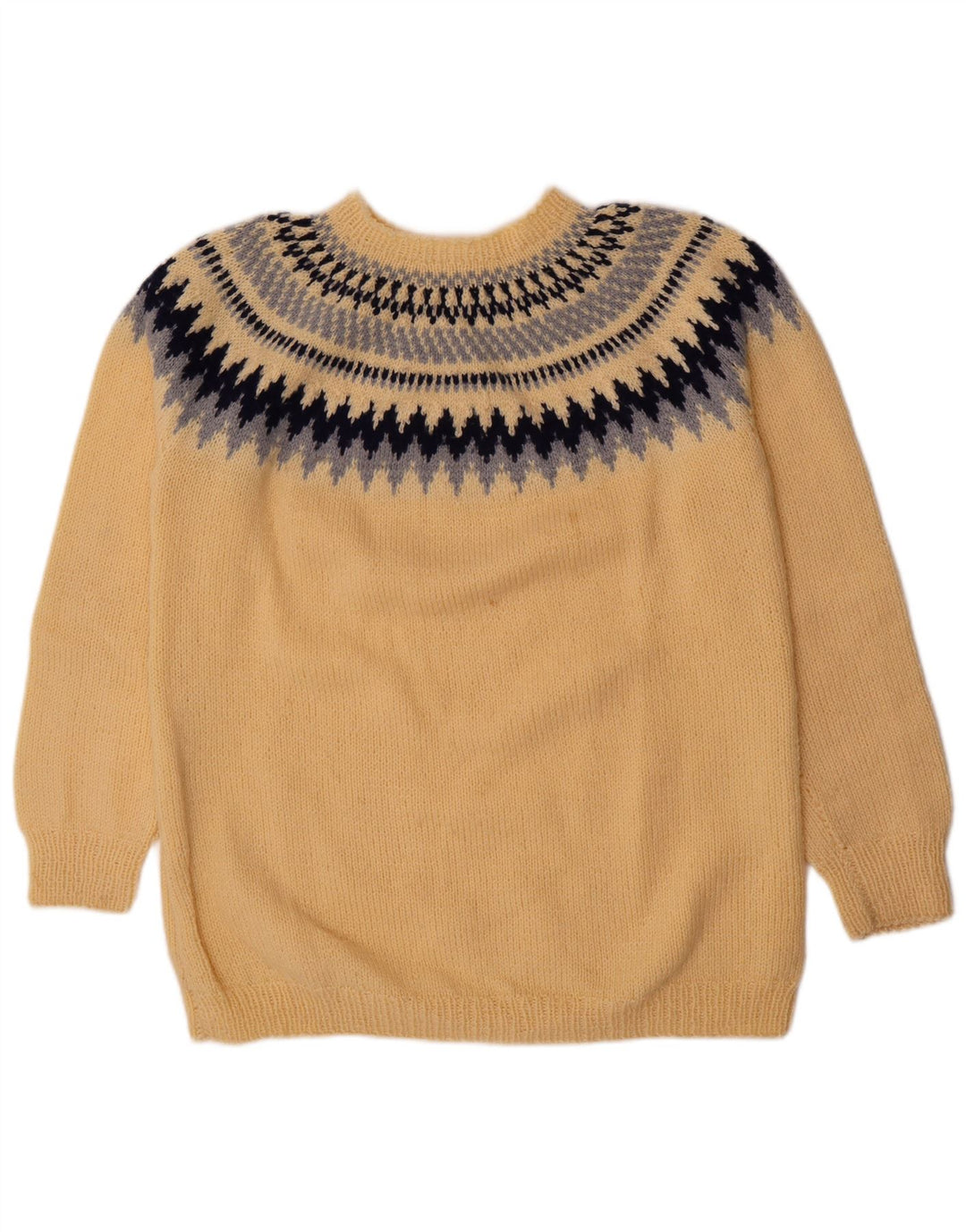 Vintage Mens Crew Neck Jumper Sweater Medium Yellow Fair Isle