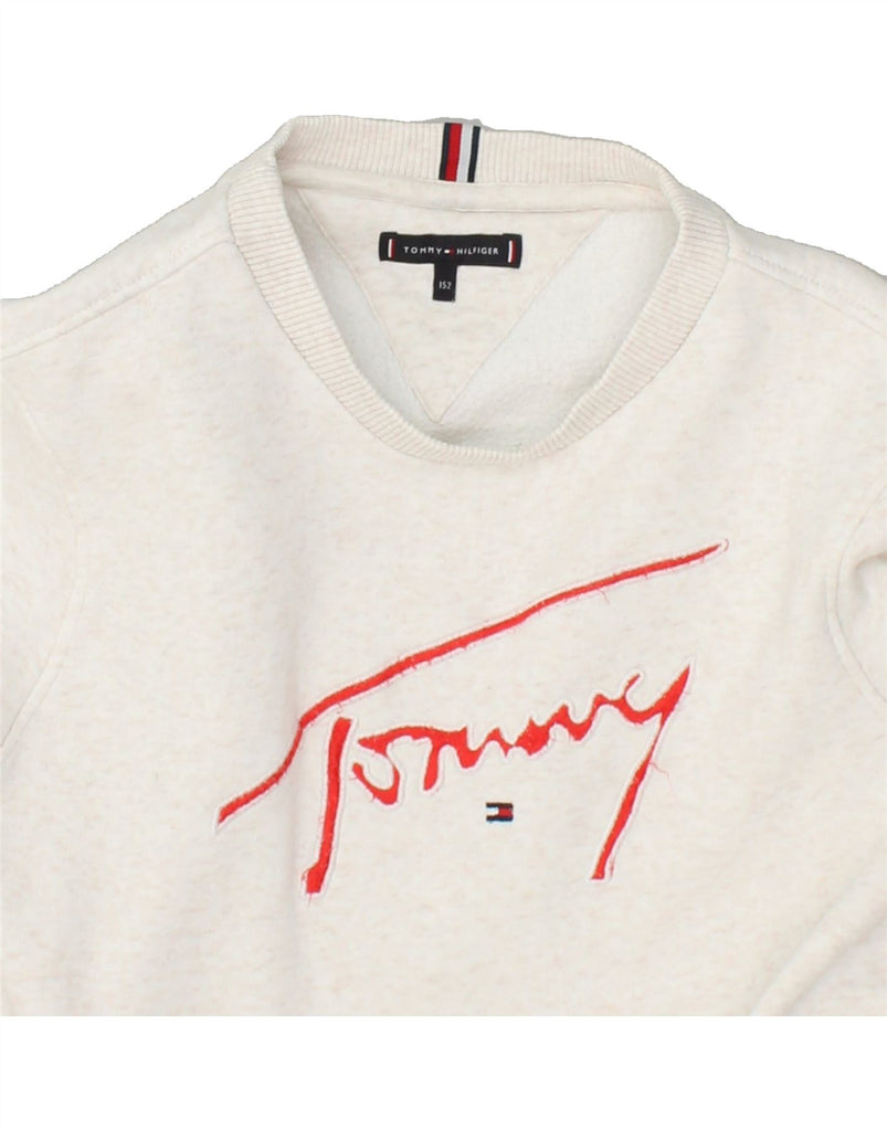 TOMMY HILFIGER Girls Graphic Sweatshirt Jumper 11-12 Years Off White | Vintage Tommy Hilfiger | Thrift | Second-Hand Tommy Hilfiger | Used Clothing | Messina Hembry 