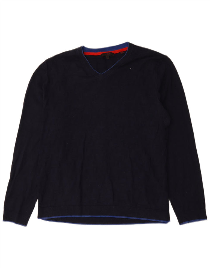 Ted Baker Mens V-Neck Jumper Sweater Size 4 Large Navy Blue