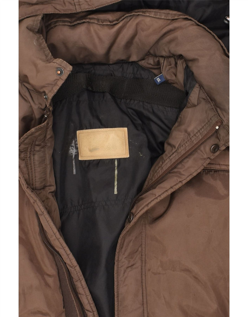 GAS Mens Hooded Padded Coat UK 44 2XL Brown Polyester | Vintage Gas | Thrift | Second-Hand Gas | Used Clothing | Messina Hembry 