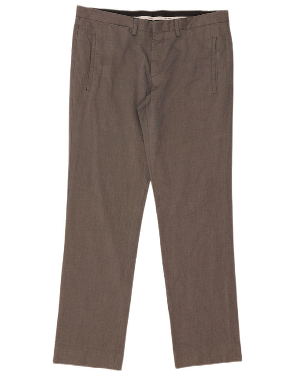 Zara Mens Straight Chino Trousers EU 42 Large W32 L31 Grey Cotton