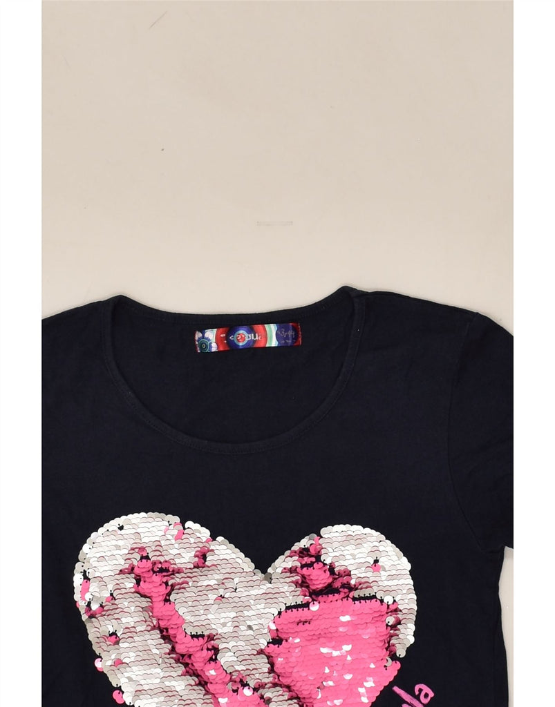 DESIGUAL Girls Graphic T-Shirt Top 13-14 Years Navy Blue | Vintage Desigual | Thrift | Second-Hand Desigual | Used Clothing | Messina Hembry 