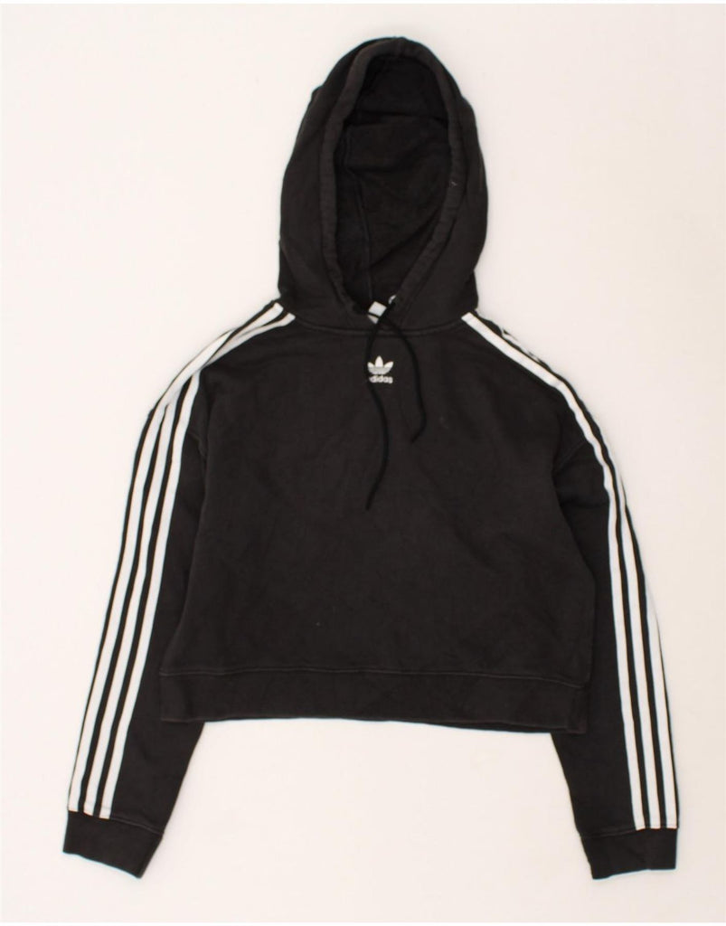 ADIDAS Womens Crop Hoodie Jumper UK 8 Small Black Cotton | Vintage Adidas | Thrift | Second-Hand Adidas | Used Clothing | Messina Hembry 