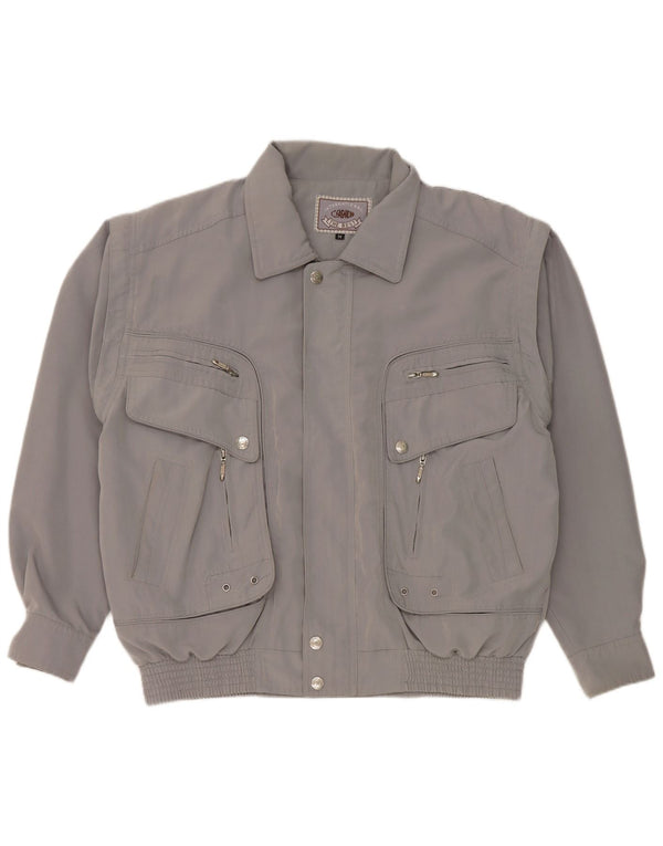 Vintage Mens Loose Fit Bomber Jacket UK 38 Medium Grey Polyester