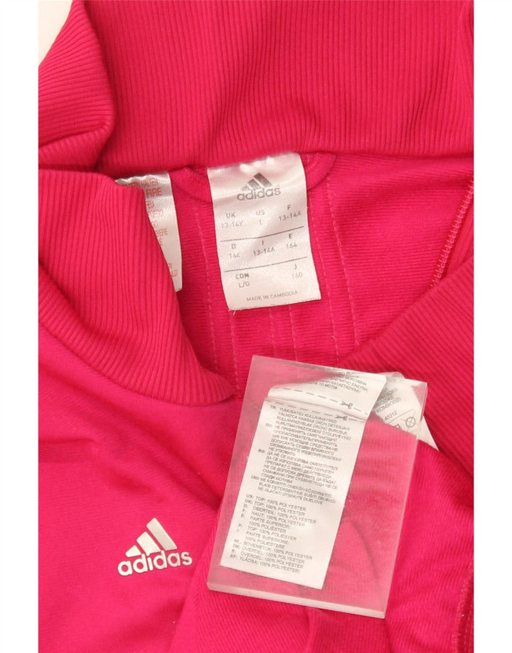 ADIDAS Girls Graphic Tracksuit Top Jacket 13-14 Years Pink Polyester