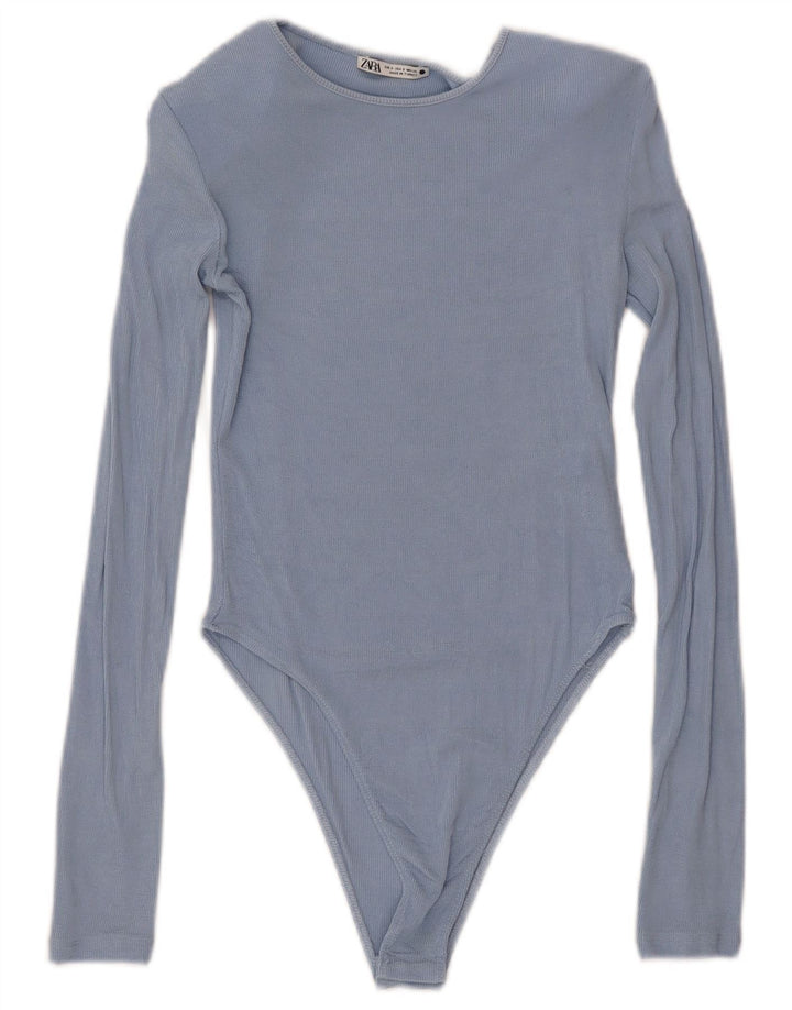 ZARA Womens Bodysuit UK 8 Small Blue Viscose