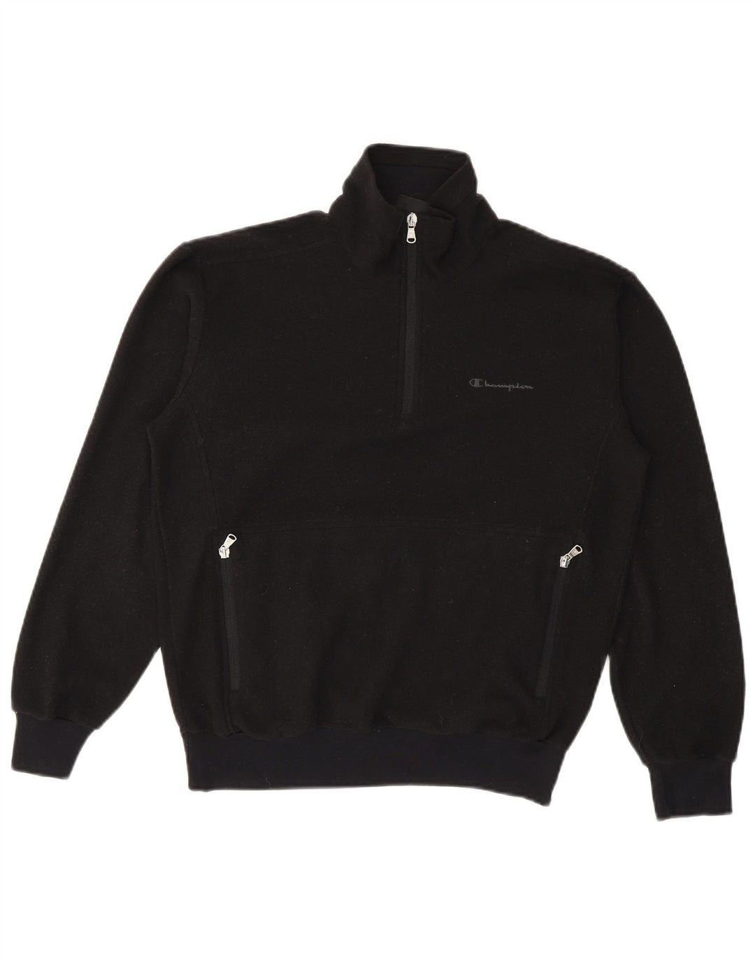 Champion Womens Zip Neck Fleece Jumper UK 14 Medium Black Polyester