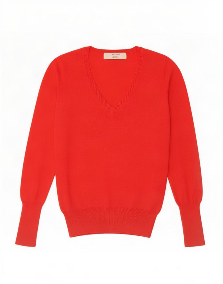 Zara Womens V-Neck Jumper Sweater UK 12 Medium Red