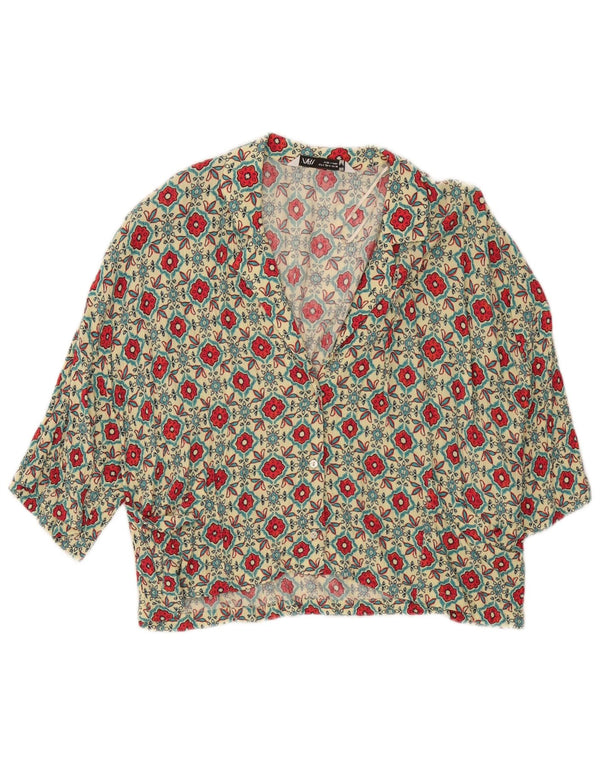 Zara Womens Oversized Short Sleeve Shirt Blouse UK 10 Small Beige Floral