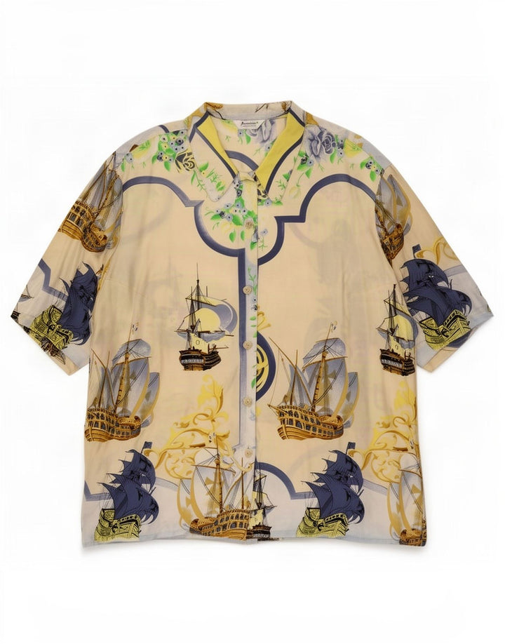 Antonette Womens Oversized Graphic Shirt Blouse EU 44 XL Beige Nautical